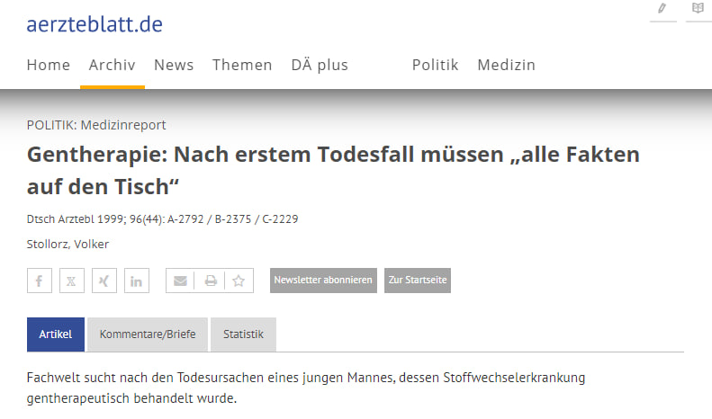 @MathiasPriebe @VDI_News Vor 25 Jahren war man noch alarmiert über einen einzigen Toten.
Heute hat BigPharma die Welt so mit ihrer Propaganda  und den unzähligen Drittmittelnutten in Medien & Politik im Griff, dass sich keiner über Millionen Opfer der gleichen Gentherapie wundert:
aerzteblatt.de/archiv/19705/G…