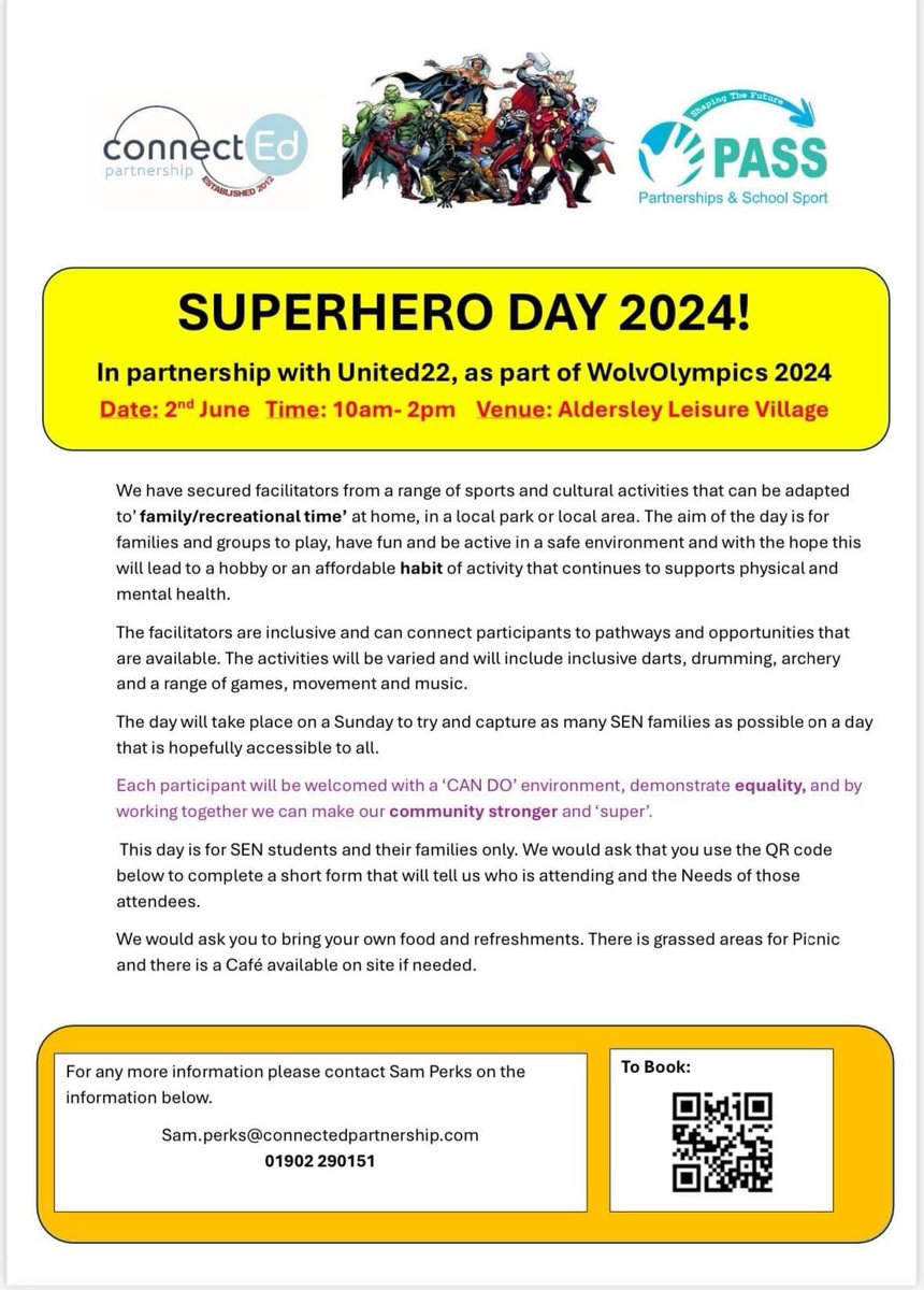 ConnectEdPship's tweet photo. Calling all SEN Families!! Please see information below about our SuperHero Day 2024. Use the link below to book now to avoid disappointment 🫶

https://t.co/tw9KwjMJyl https://t.co/3sNgErGmEH