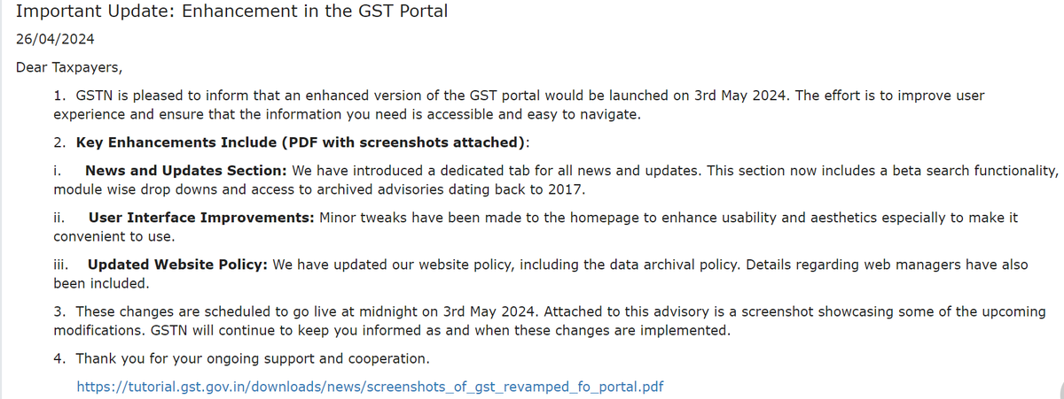 Imp Update: Enhancement in the GST Portal
GSTN going to implement an enhanced version of the GST portal which would be launched on 3rd May 2024. The effort is to improve user experience and ensure that the information we need is accessible and easy to navigate.
#gst #gstupdates