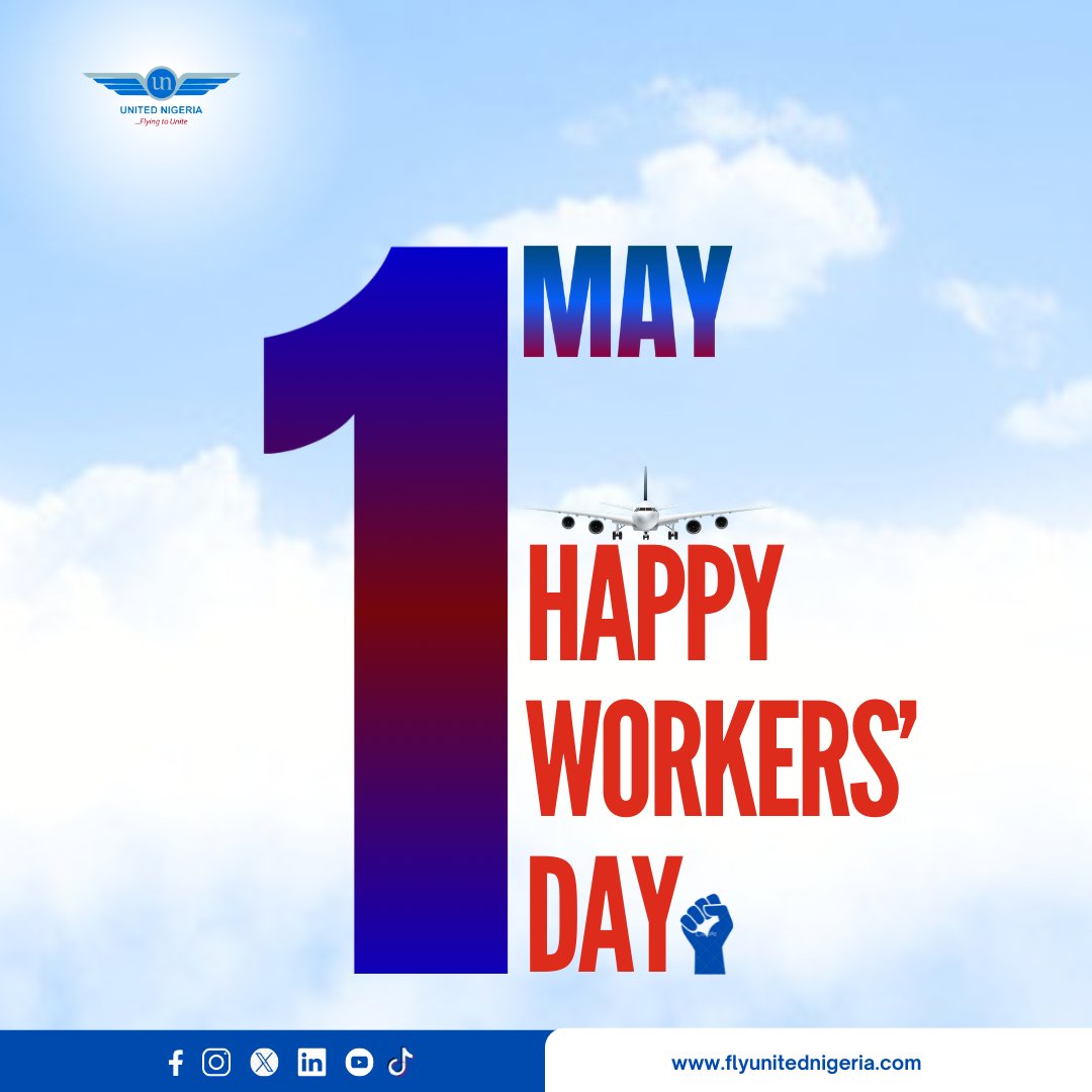 It’s been over 3 years gliding through the skies smoothly.💫 We couldn’t have done it without the dedication and resilience of our esteemed staff. Happy Workers’ Day to the ones who keep our wings strong and soaring! ✈️ #UnitedNigeriaAirlines #FlyUnitedNigeriaAirlines…