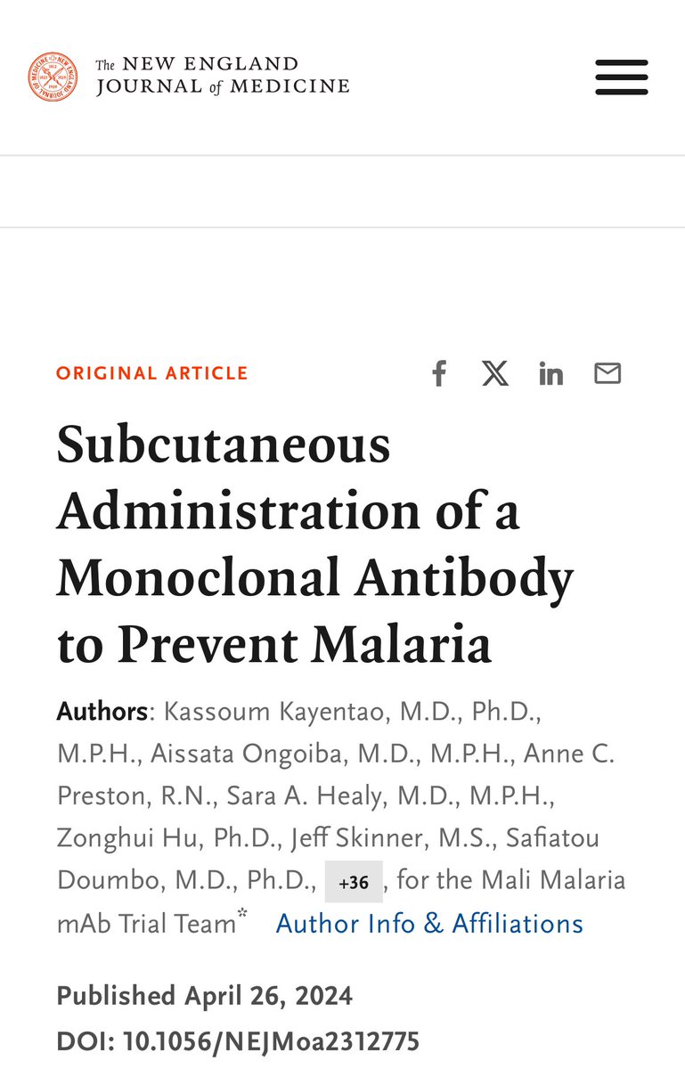 infeccHRUmalaga's tweet photo. Ensayo clínico F2 @NEJM en Malí🇲🇱con #AcMonoclonal #L9LS sc en PREVENCIÓN +6meses para #MALARIA P falciparum🩸🦟en NIÑOS👧🏾👦🏾. 
RESULTADO:70% éxito 🆚Placebo
Importante noticia!🎉ya q en África mueren casi 600.000 niños/año por Malaria🌍⚰️😢
🔗👉🏻https://t.co/0u48QqaWX6 https://t.co/C07dftH93S