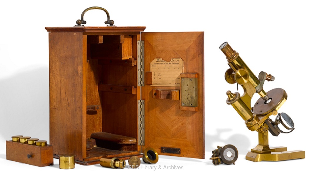 It's #EYAScience this month and @TheRDS Library & Archives have lots to share with you! We're kicking off with this fabulous compound microscope from our scientific instruments collections. To find out more visit: digitalarchive.rds.ie/exhibits/show/… #ExploreYourArchive @explorearchives