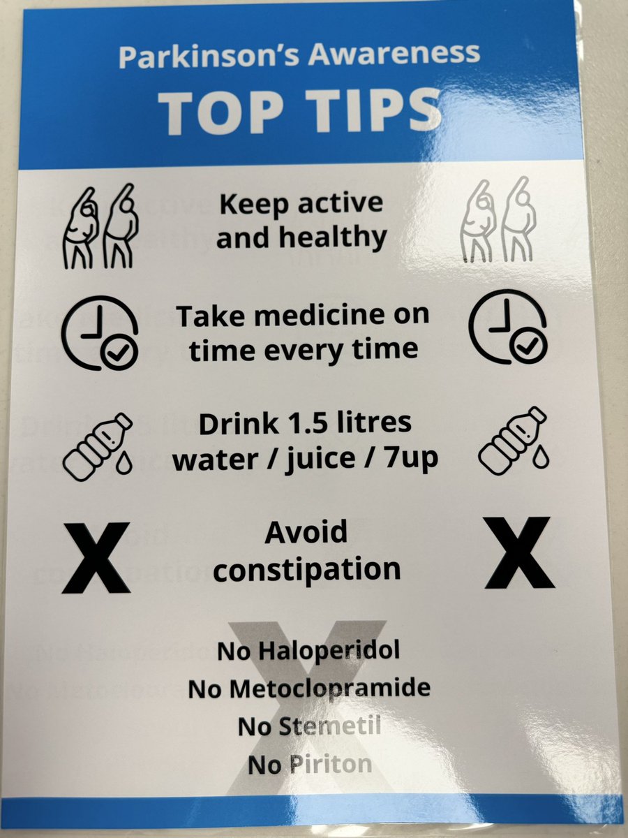 2/2 member of staff is.Stickers on charts, times are noted & the medication appears when it should.Well done #CUH 👏🏻 Spoke to a fantastic nurse who is giving resources to #ParkinsonsDisease patients, she gave me some for @Reganovski so we will be prepared if he needs an admission