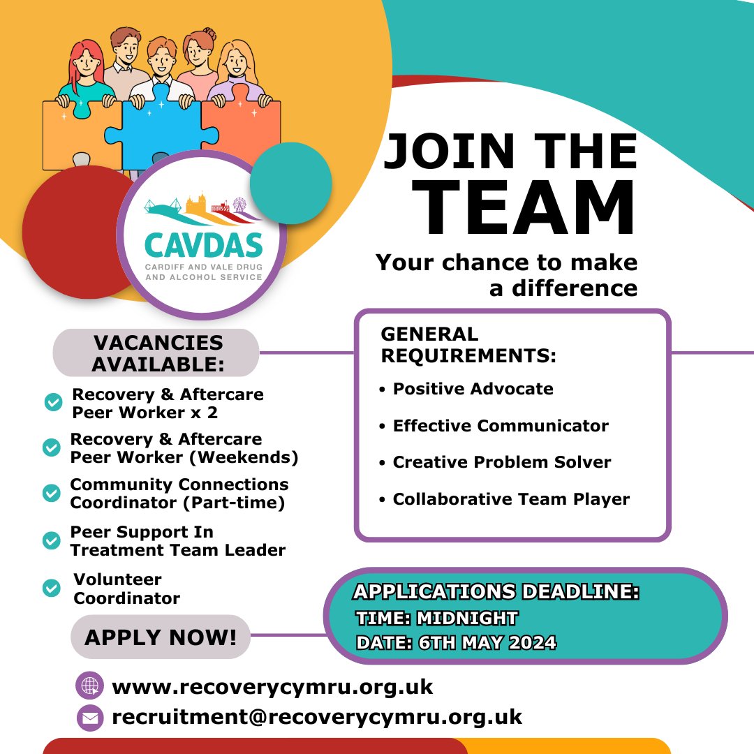 Are you a great communicator, a creative thinker, and enjoy working collaboratively? Consider applying! Apply by Midnight on May 6, 2024. Details and application: recoverycymru.org.uk/cavdasvacancie…… #CAVDAS #JobOpportunity #CommunitySupport