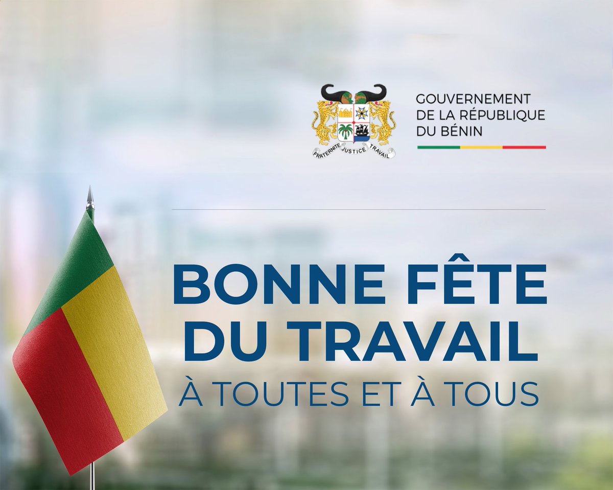 #Gouvbenin | #Wasexo | #FêteDuTravail | #1erMai2024 | Le Gouvernement du Bénin souhaite une bonne fête du Travail à toutes et à tous.
