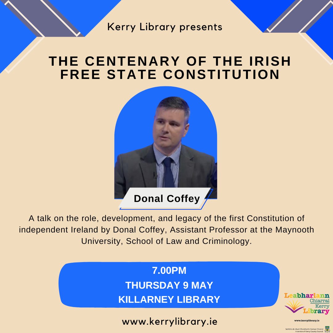 Will be giving a talk at my old childhood haunt in Killarney library next week about the Free State Constitution.