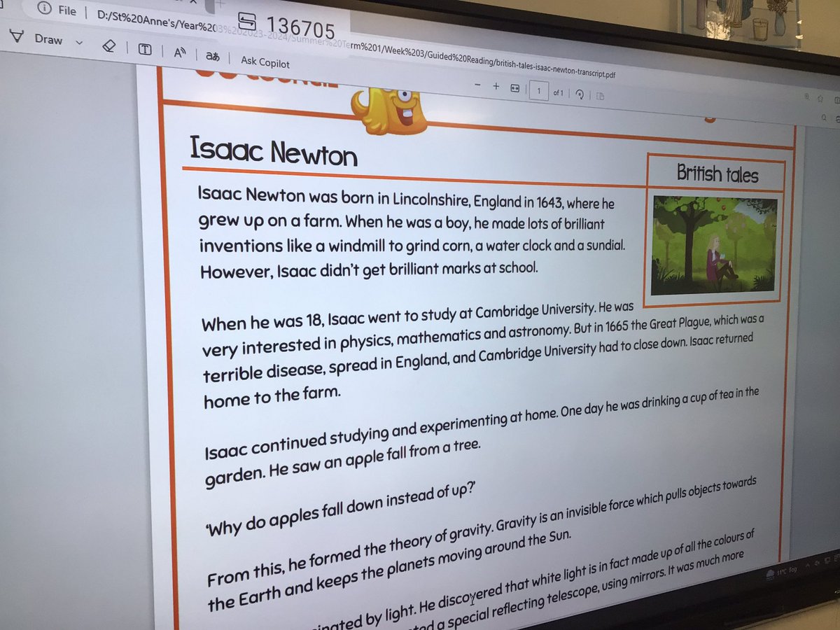 This morning Year 3 are linking guided reading to science 🔭
We have read all about Sir Isaac Newton and his inventions including the theory of gravity 🤩⭐️ #crosscurricular #science #guidedreading