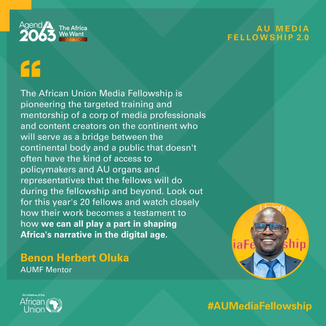 We can all play a part in shaping Africa's narratives. Benon @benon_oluka is playing his by mentoring #AUMediafellows & preparing them for impact, balanced narratives & creative story telling. What narratives about Africa would you like to change? #Agenda2063 #AUMediaFellowship