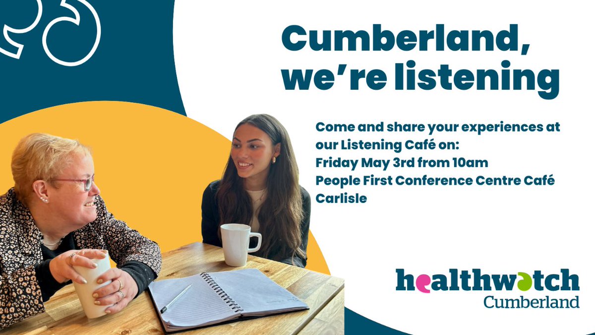 Do you have feedback to share on a recent visit to health and care services in Cumberland? Do you need our help finding appropriate support? Come along to our Listening Café at the People First Conference Centre on Friday January 5th, we are here for you 🥰