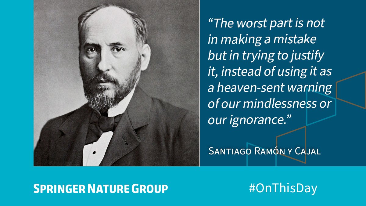 Santiago Ramón y Cajal, born#OTD in 1852 was a Spanish histologist who received the 1906 Nobel Prize for Physiology or Medicine for establishing the neuron, or nerve cell, as the basic unit of nervous structure.