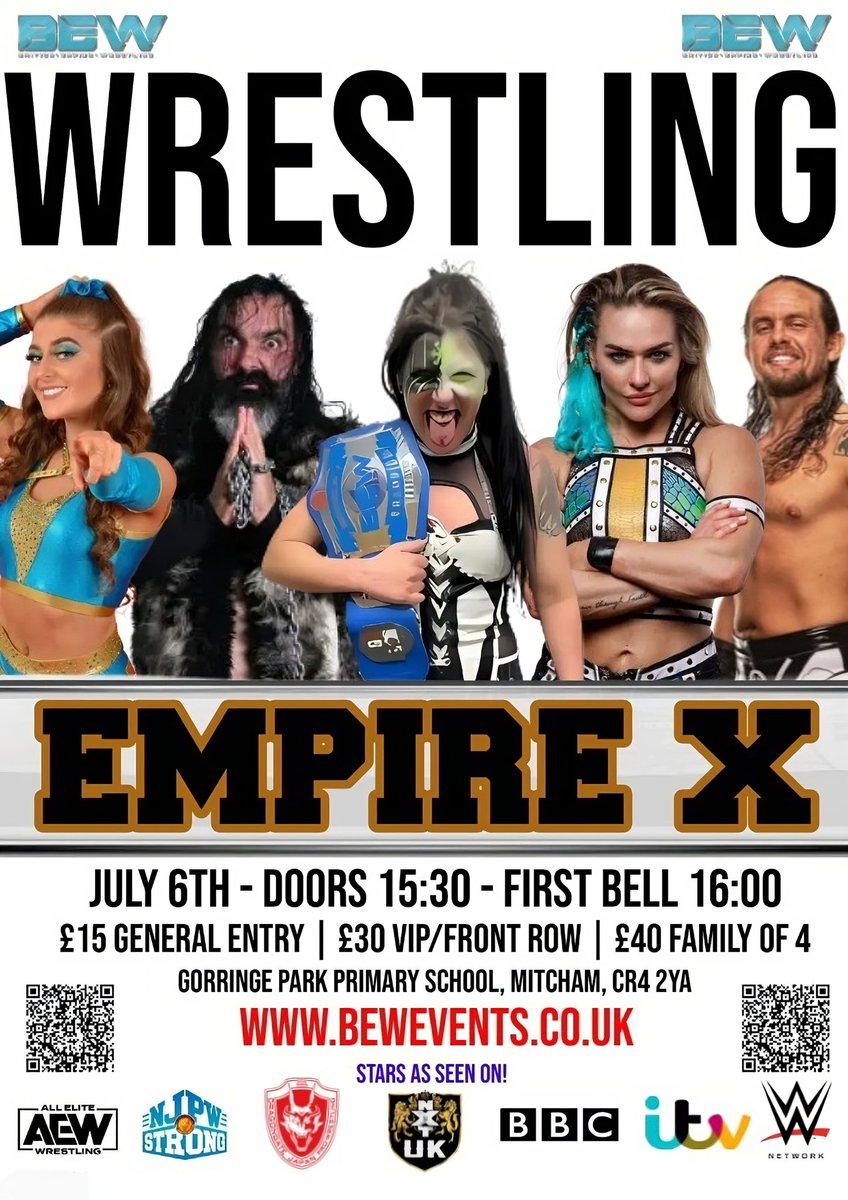 Saturday, July 6th, We present Empire X! Live in Mitcham featuring the UK return of @TheSadiegibbs, British Empire Women's Champion @KaseyOwens5 star of NXT UK @AngelHayzeUK plus more This will sell out! 👇👇👇 Get your tickets now!! skiddle.com/e/38069504