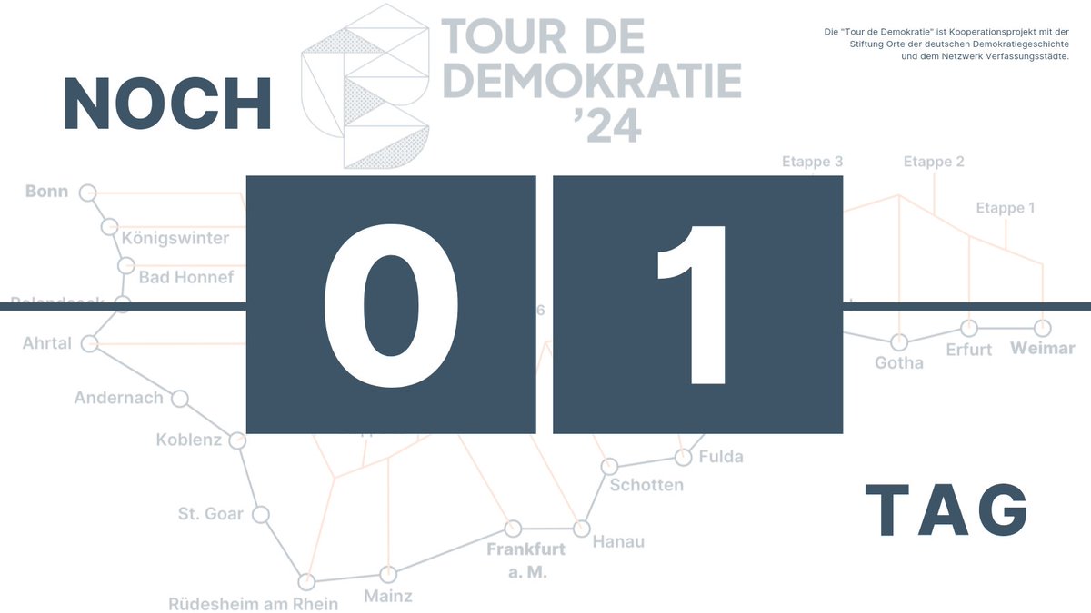 Morgen geht's los! Unser Staffelstab (und natürlich auch unser Team) geht endlich auf Reisen. Rund 60 Partner werden uns auf der Tour begegnen bzw. begleiten - und wir freuen uns auf jede einzelne Station! #TourdeDemokratie #75JahreGrundgesetz
