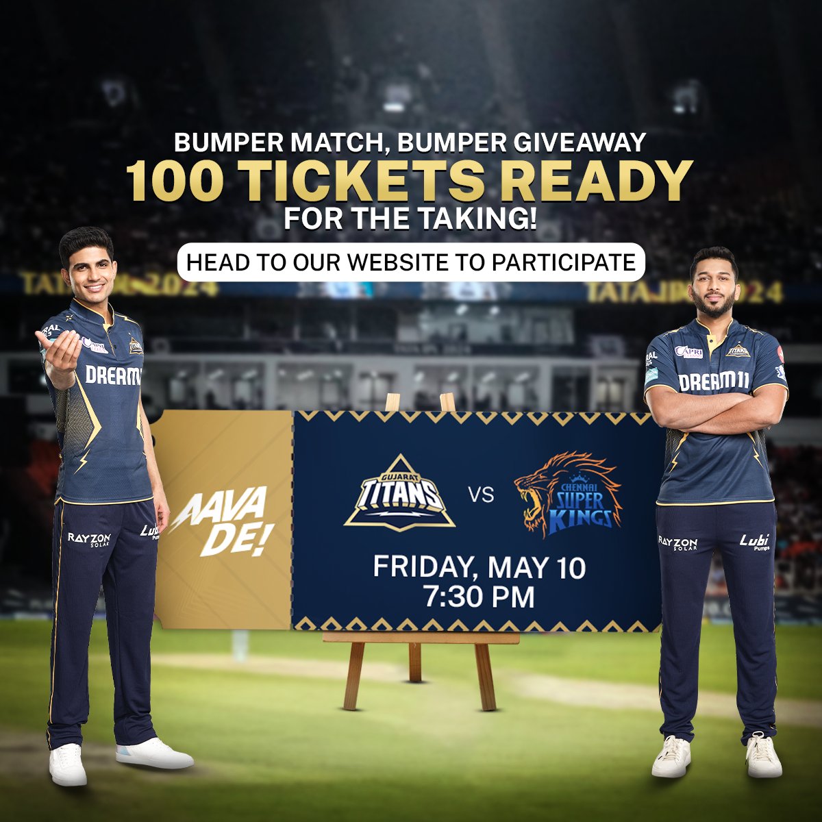 💯 tickets to be won for #GTvCSK 💯% guaranteed entertainment on matchday Participate now 👉 gujarattitansipl.com/ticket-giveawa… #AavaDe | #GTKarshe | #TATAIPL2024