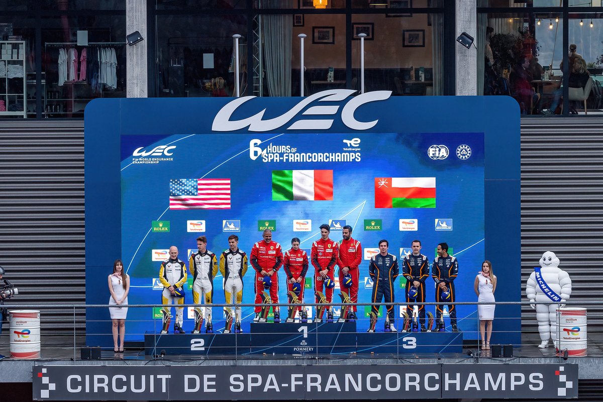 #6hSpa 2023 staged the first-ever Ferrari - Corvette - Aston Martin podium in #WEC, with this the first new GTE Am order since Bahrain 2021, which was also won by Ferrari #83. In 2024, both Ferrari and Corvette are still hunting a first LMGT3 podium. 📸: @FocusPackMedia