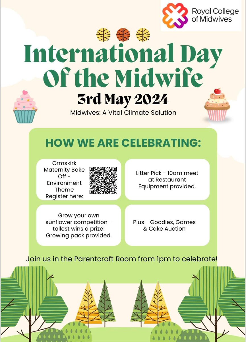 We are getting ready for International Day of the Midwife! We will be celebrating this Friday 3rd May 💙 
The RCM Branch at Ormskirk Maternity has lots planned for you to get involved in! 💚 
#IDM #IDM2024 #RCM #InternationalDayOfTheMidwife #royalcollegeofmidwives #MWL #ormskirk
