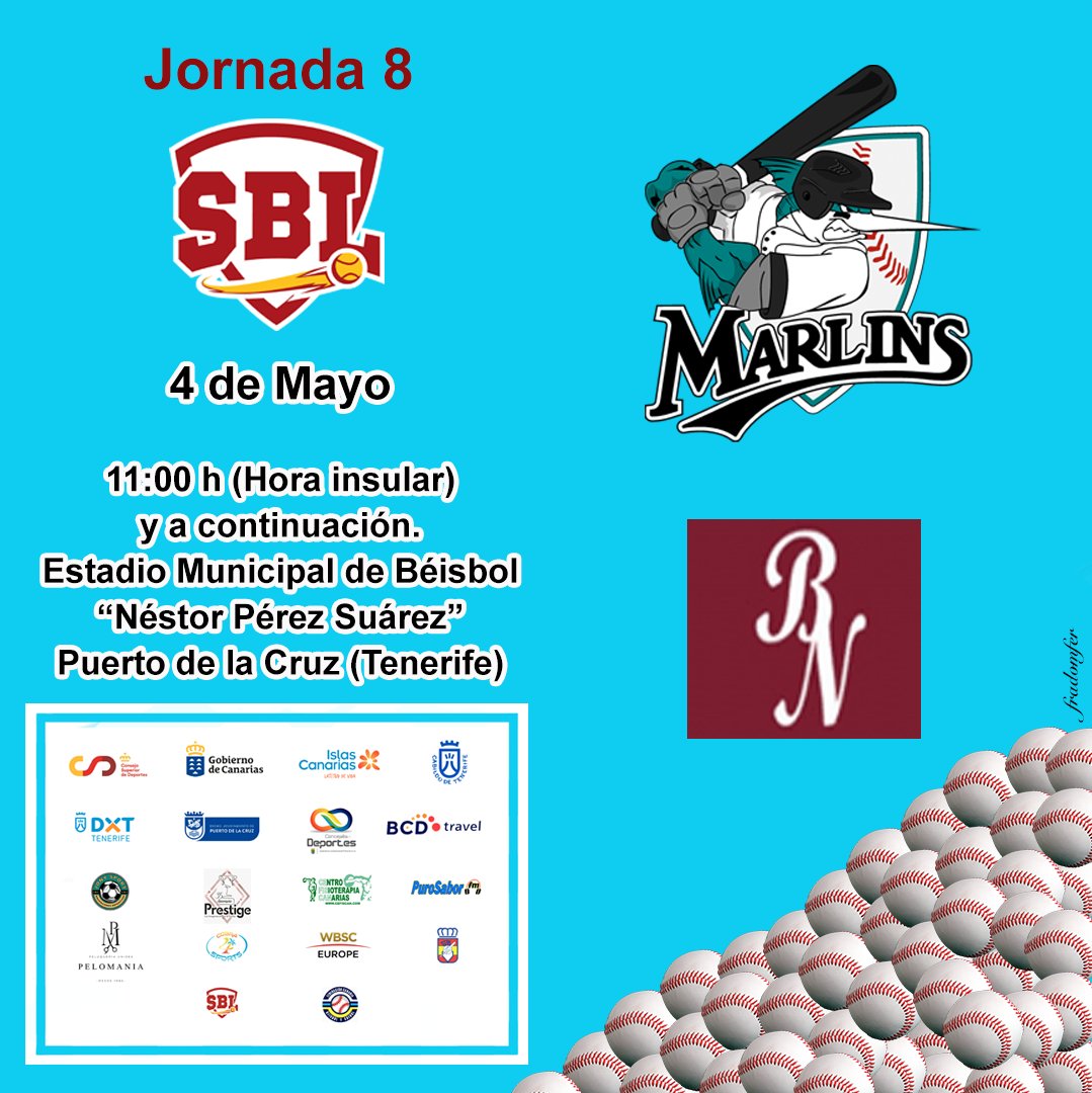 @beisbol_navarra nos visita este fin de semana, para disputar la 8 Jornada de la SBL 2024 contra Tenerife Marlins Puerto Cruz en el estadio Municipal de Béisbol Néstor Pérez Suárez.

@rfebs @fcanariabs @cabildotenerife @ayuntamientopuerto #puertodelacruz #tenerifemarlins #sbl