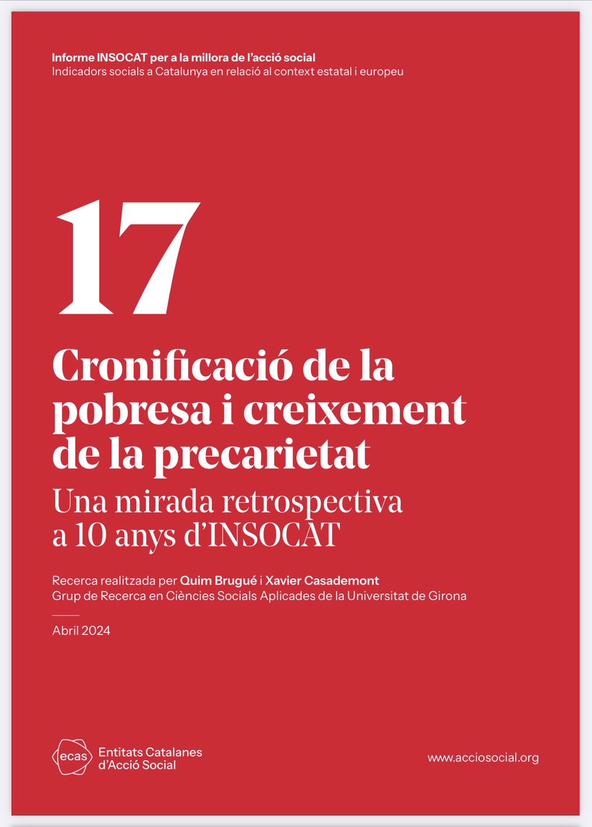 Molt interessant aques informe INSOCAT de @QuimBrugue i @XeviCasademont per a @ecasacciosocial sobre cronificació de la #pobresa a Catalunya. acciosocial.org/que-fem/inform…