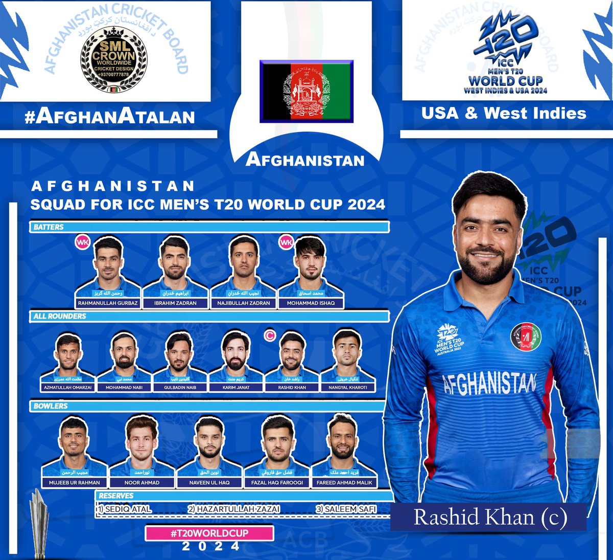 Something Special! 🇦🇫🏏
Here we go for the ICC Men’s T20 world cup 2024, what a squad 👏, board believes in young boys, wish you have a successful journey, @ACBofficials our prayers with you. @MirwaisAshraf16

#AfghanAtalan | #T20WorldCup2024