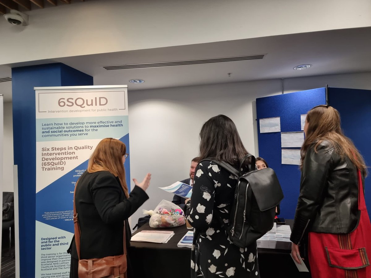 A busy start to #ScotPH24 with plenty of visitors to our 6SQuID stall on our intervention development course.