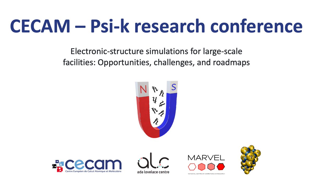 Don't miss the CECAM-@Psik_Network research conference on 'Electronic-structure simulations for large-scale facilities: Opportunities, challenges, and roadmaps'! 🗓️ 28-31 May 📍 @EPFL_en, BCH 2103 or online ⏰ Deadline for on-site application: 3 May ➡️ cecam.org/workshop-detai…