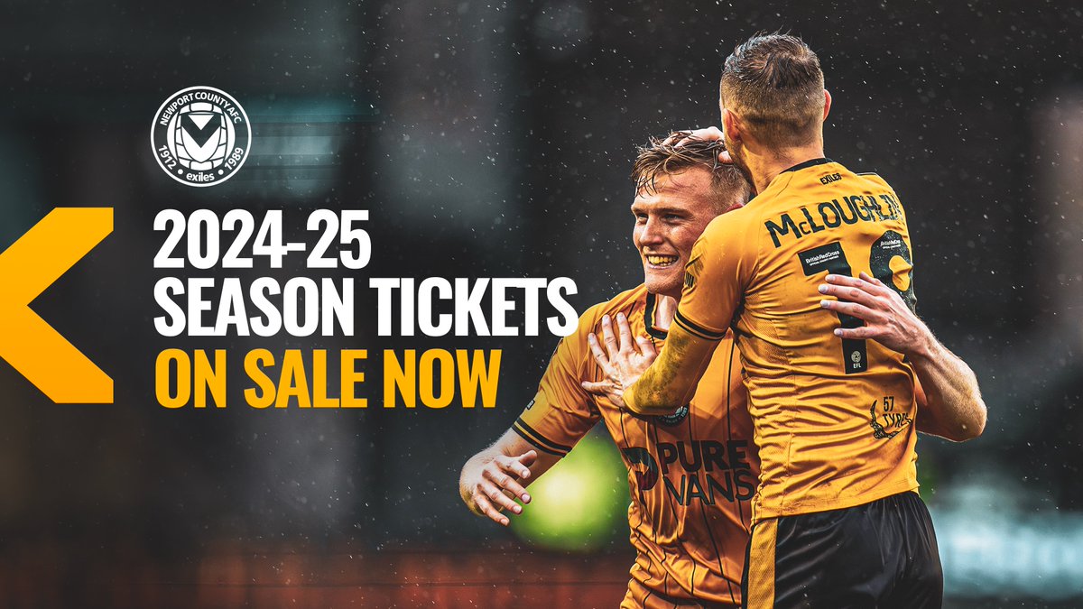 🎟️ 𝟮𝟬𝟮𝟰-𝟮𝟱 𝗦𝗲𝗮𝘀𝗼𝗻 𝗧𝗶𝗰𝗸𝗲𝘁𝘀 𝗼𝗻 𝗦𝗮𝗹𝗲 𝗡𝗼𝘄! Newport County is pleased to announce that Season Tickets for the 2024-25 season are now on sale. Buy now 👉 shorturl.at/cER17 #NCAFC