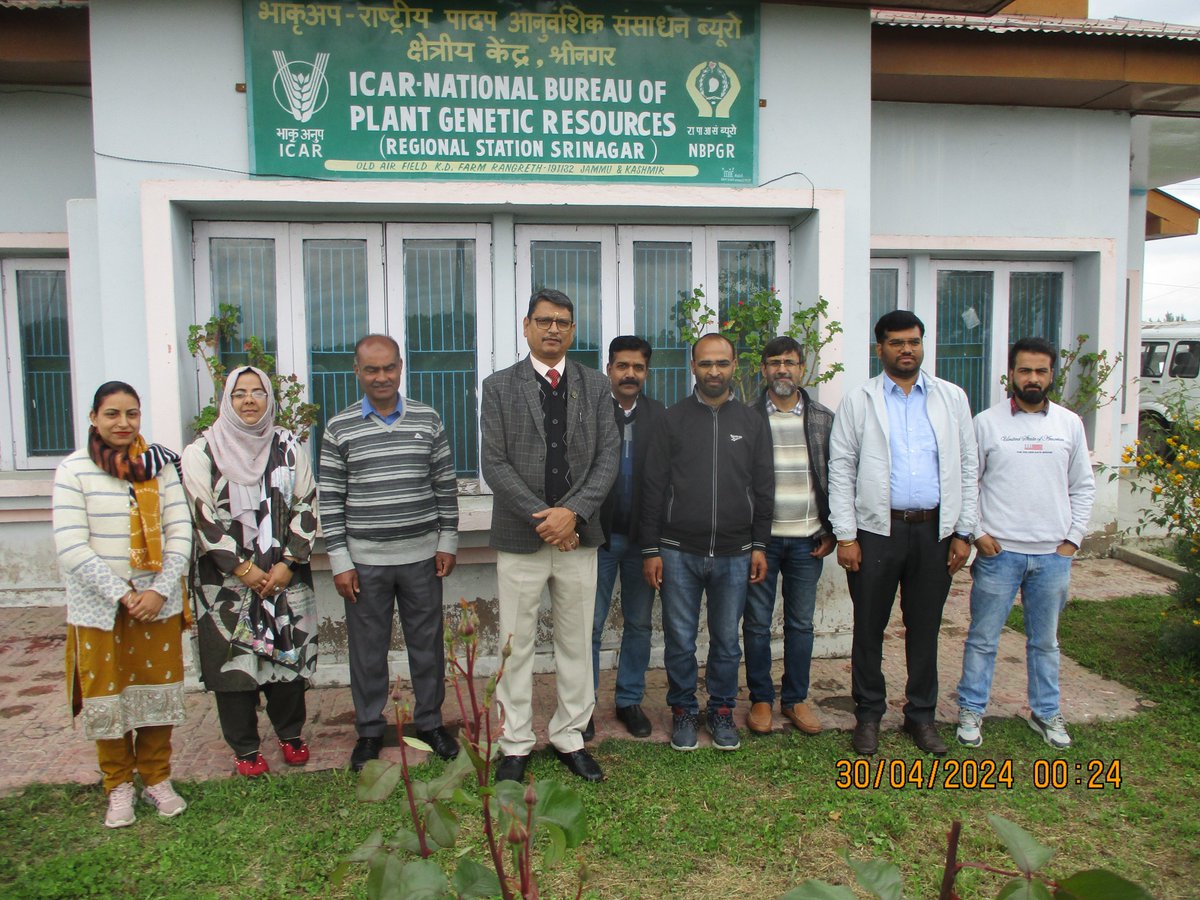 Dr. GP Singh, Director @INbpgr , New Delhi visited RS Srinagar on 30-04-24 to take stock of ongoing research activities underway at the station on PGR management of J& K and Ladakh regions. Director visited FGB and reviewed germplasm trials, including faba bean trials under AICRN