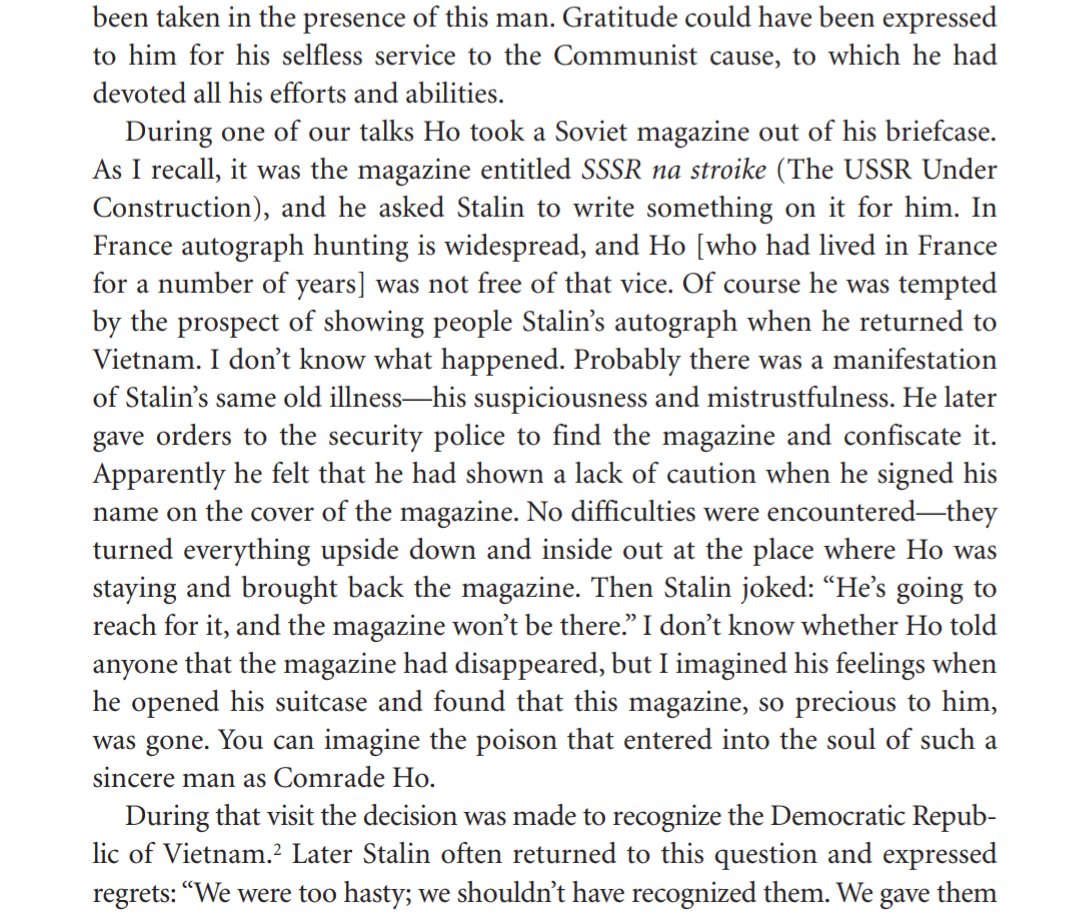 khrushchev recounting a time that stalin had the police steal back a signed magazine from ho chi minh