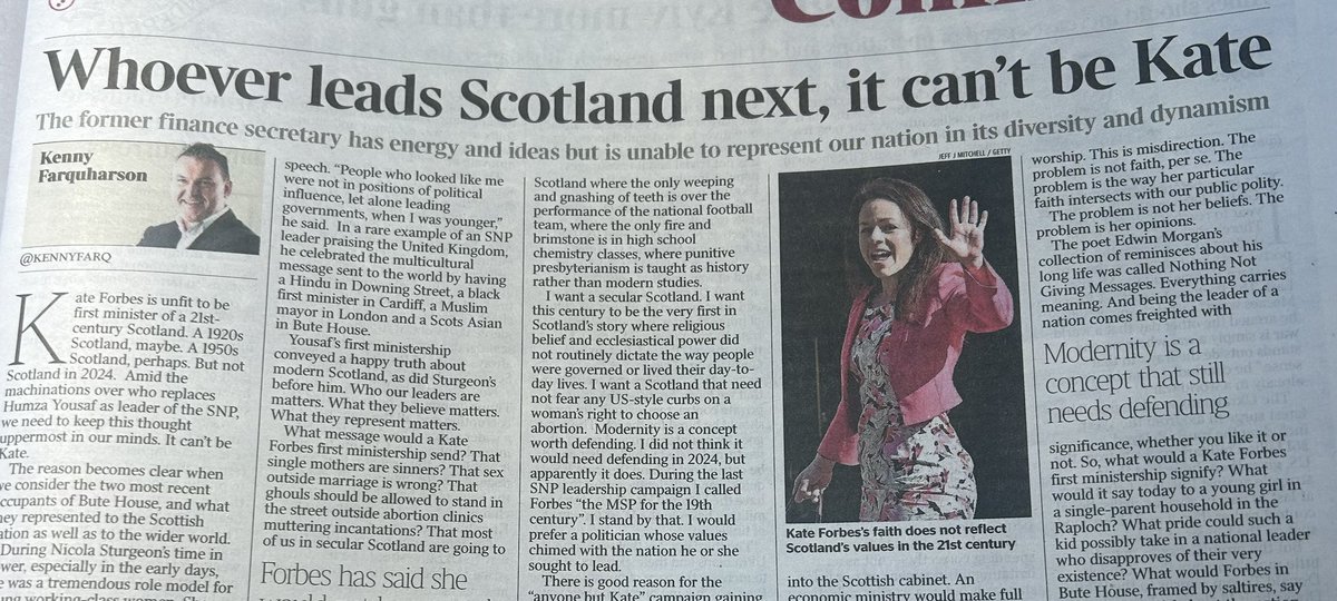 Some issues matter more than partisan politics. I disagree sincerely with Kate Forbes on a whole number of issues but as Scots we should aspire to a political discourse that is marked by civility and tolerance…and that involves tolerance towards sincerely held religious beliefs.