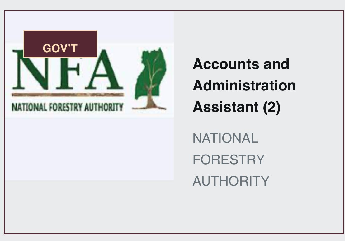 National Forestry Authority (NFA) is looking for 2 Accounts & Administration assistants Details: jobnotices.ug/job/accounts-a…