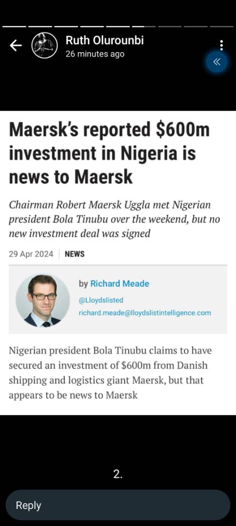 Breaking News: Robert Maersk denied signing an investment deal with the Nigerian govt. The criminals in Aso rock came up with the lies to keep fooling the people instead of telling them that the Zoo is gone. The total collapse of the Zoo is eminent. #BiafraExit