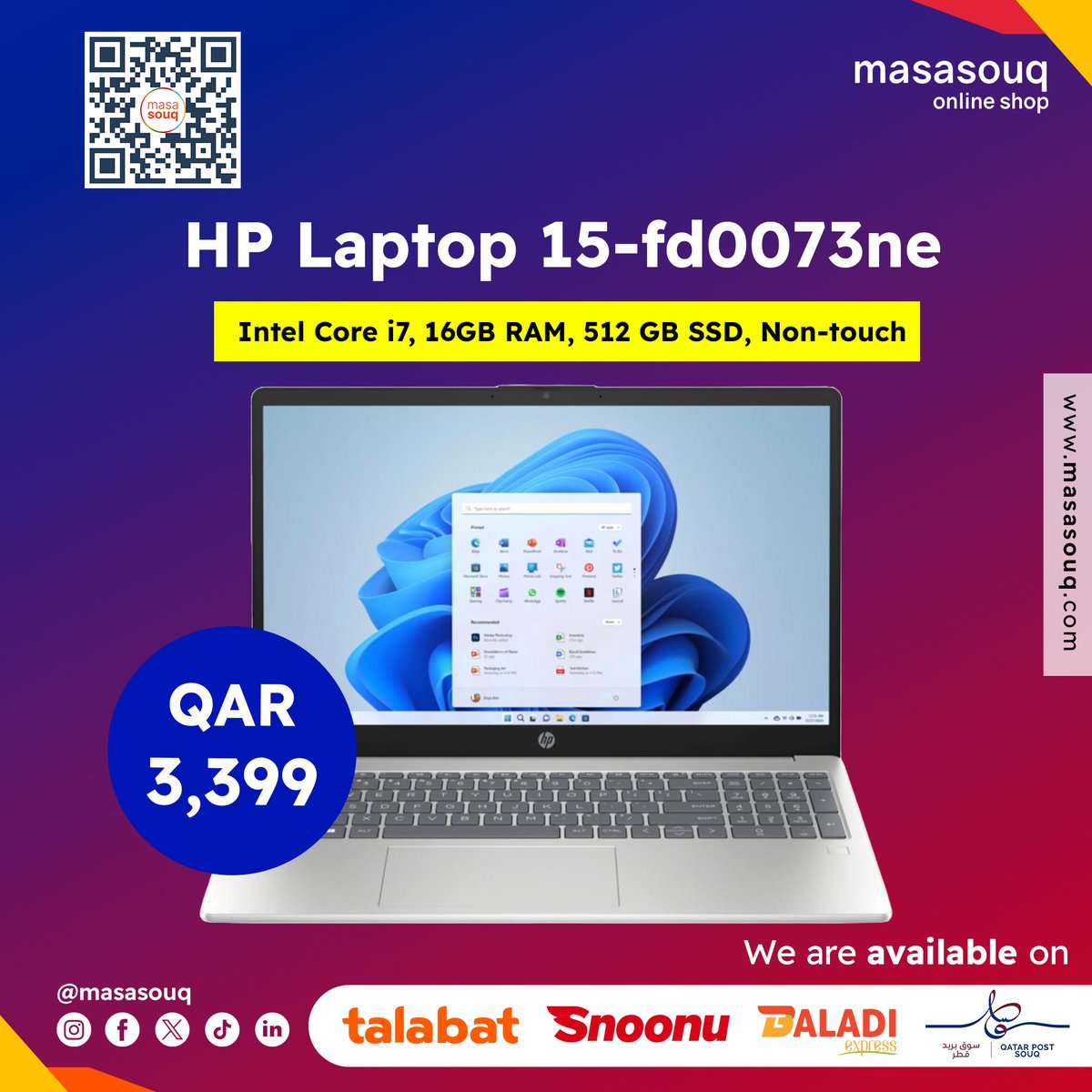 💥  Get the power you need for less! HP Laptop 15-fd0073ne  packs a punch with an Intel Core i7, ample storage & RAM!  Order yours today for QAR3,399  👉 masasouq.com/hp-laptop-15-f…   #HP #LaptopDeals #TechDeals #Masasouq #laptops