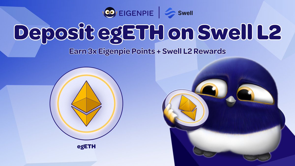 Eigenpie’s native $ETH LRT, $egETH, is now supported by @swellnetworkio L2!📣 Users who migrate $egETH to Swell L2 during the pre-deposit phase will enjoy 3x @Eigenpiexyz_io Points, Swell L2 & additional rewards!✅ Deposit now!