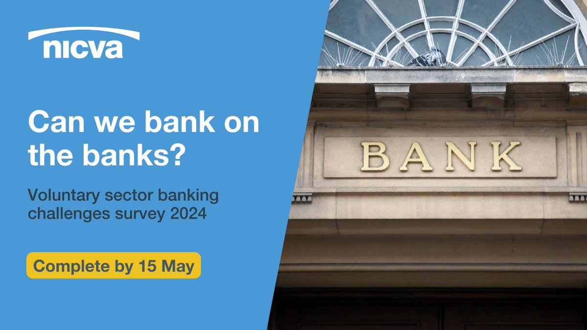 📢 Can we bank on the banks?  

There's just 2 weeks left to tell us about your experiences of banking. 

Your story will help us continue to advocate for better banking services for voluntary organisations.  

Complete our survey by 15 May: bit.ly/4bi6pyv

#HaveYourSay