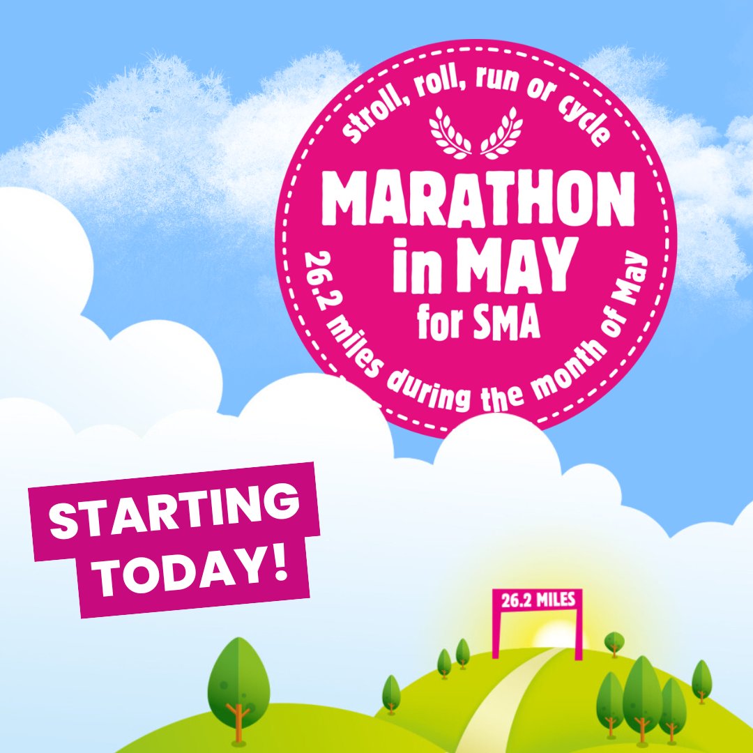 Marathon in May starts today!🤩 Join the Marathon in May for SMA! 🏃‍♂️ Enjoy the challenge while supporting SMA UK. Sign up at smauk.org.uk/marathon-in-ma… 📣 Let's make a difference together! ✨