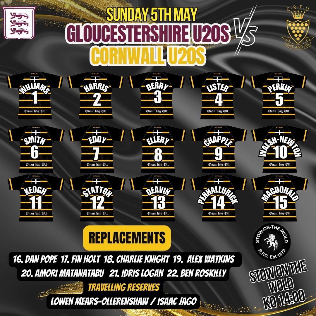 Cornwall Under 20s for this Sunday against Gloucestershire Under 20s #blackandgold
