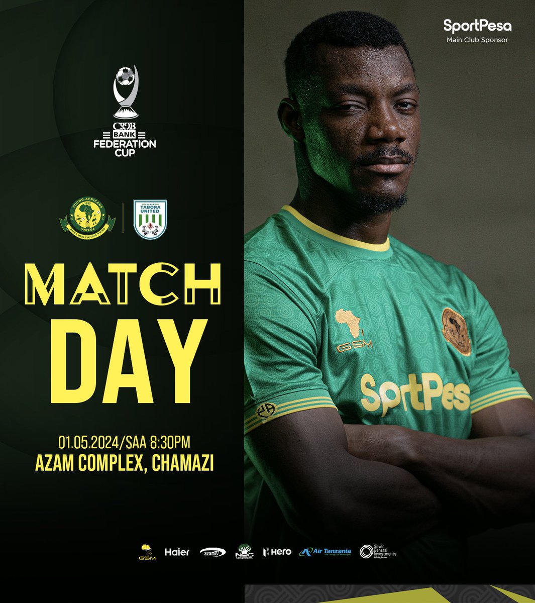 𝐌𝐀𝐓𝐂𝐇 𝐃𝐀𝐘🔰

🏆 #CRDBBankFederationCup 
⚽️ Young Africans SC🆚Tabora United 
📆 01.05.2024
🏟 Azam Complex
🕖 20:30

#TheClubAboveAll
#DaimaMbeleNyumaMwiko