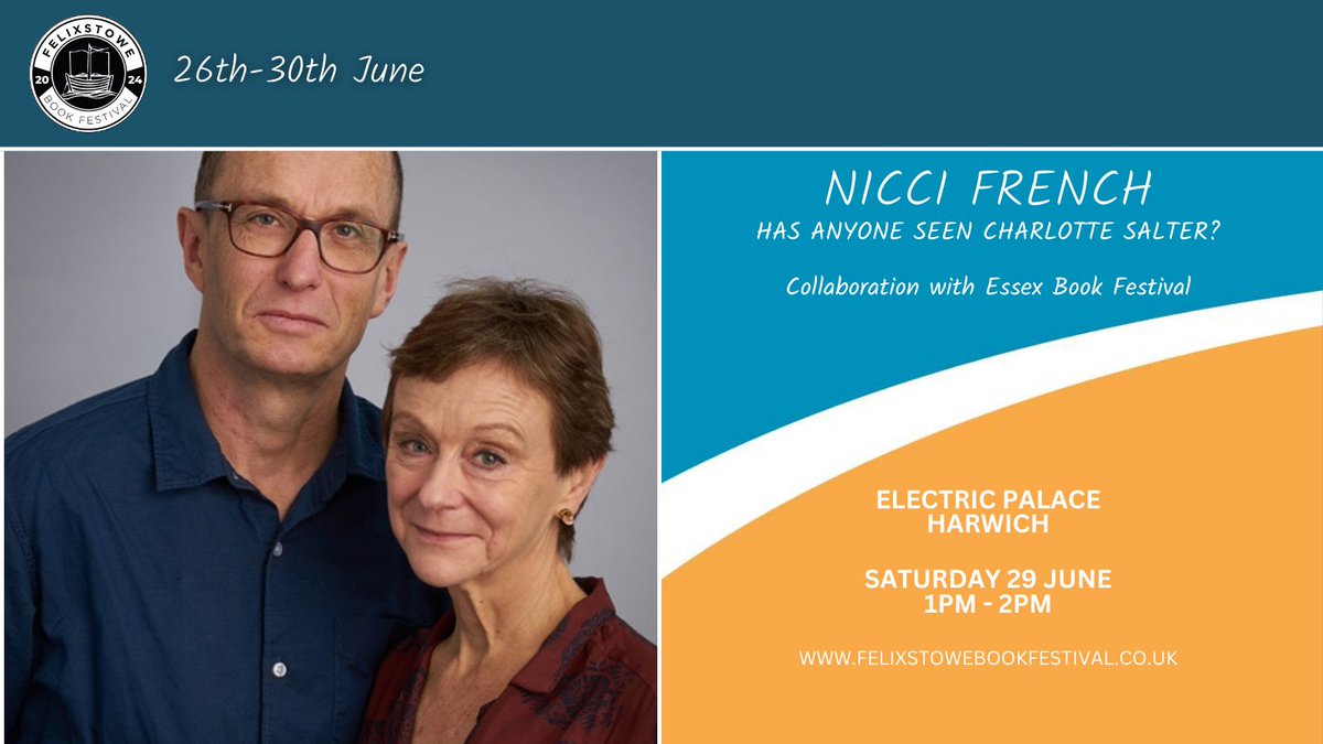 We're excited to announce a wonderful collaboration with @EssexBookFest this year, as part of their Criminally Good Day in Harwich on Sat 29 June; Has Anyone Seen Charlotte Salter? - the 25th novel from international bestselling author, @FrenchNicci! felixstowebookfestival.co.uk/events/nicci-f…