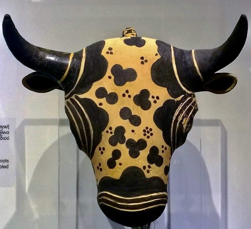 Minoan rhyton in terracotta in the shape of a bull's head. From Knossos Palace, 1450-1370 BCE. It could have been made yesterday!