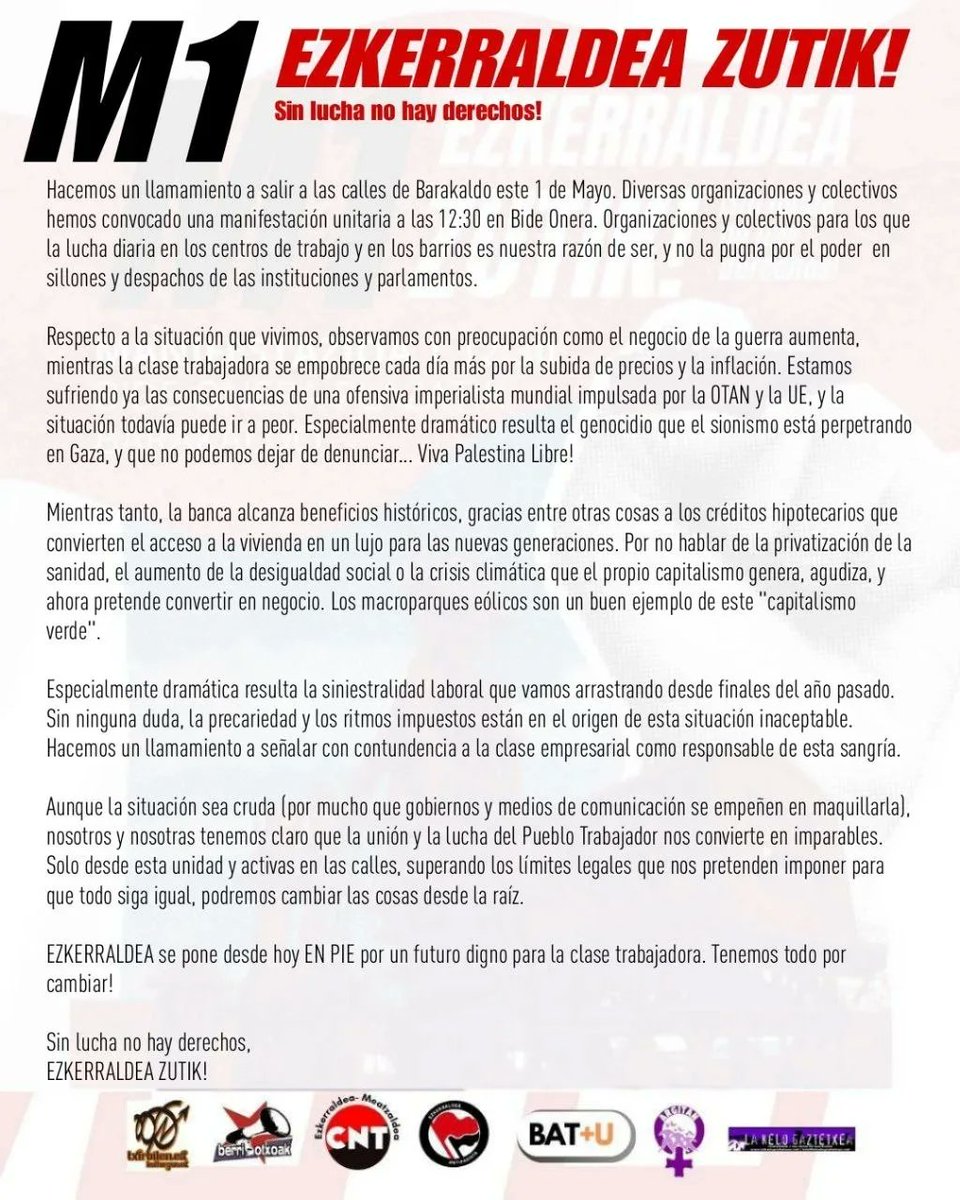 GAUR, denok BARAKALDORA!!!
BIDE ONERA plazatik, 12.30ean!!