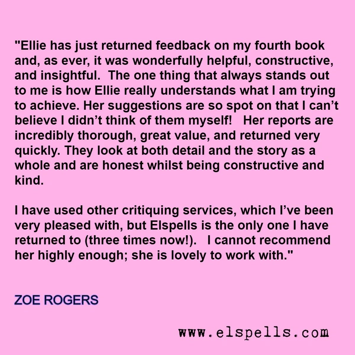 If you're looking for a fresh pair of eyes on your #manuscript, visit elspells.com to find out more about my #writingfeedback service. Only £20 per 5,000 words & fast turnaround!

#WritingCommunity #amwriting #amediting #ElspellsWritingFeedback #clienttestimonial ✍