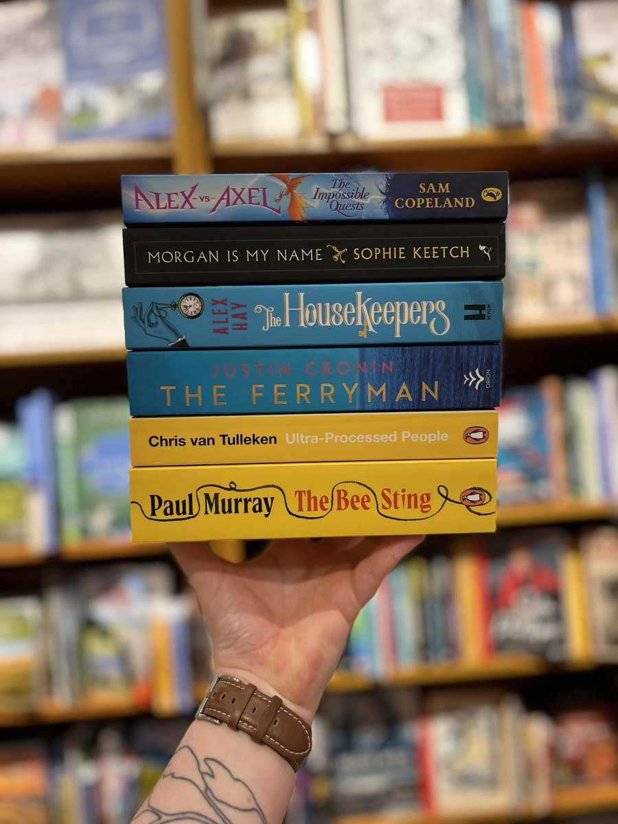 Hot off the press, it’s our May books of the month! Special attention goes to our Welsh book of the month, Morgan is my Name by @SophKWrites ! 

#thebeesting #ultraprocessedpeople #theferryman #thehousekeepers #morganismyname #alexvsaxel #booksofthemonth #waterstonesabergavenny