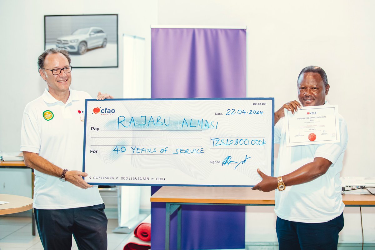 Standing ovation for our amazing team for their long service at CFAO Tanzania. We thank you for your years of hardwork, dedication and contribution to the company and group at large. 

#longserviceaward #mayday #labourday #cfaomobilitytanzania