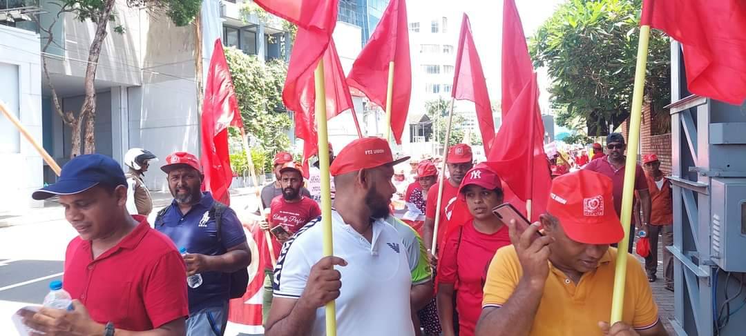 'A democratic civilian rule Wages compatible with inflation' Four trade unions representing #lka Free Trade Zone workers, seafarers and non-academic university staff aligning as the Independent Trade Unions Joint Committee held their #InternationalWorkersDay rally in Colombo.