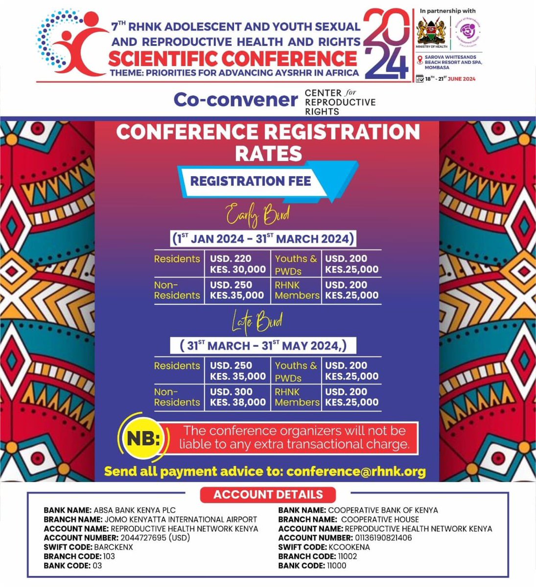We are still encouraging you to register for the RHNK conference that will take place in June,you can register at a fee and be part of the upcoming great scientific conference #RHNKConference2024