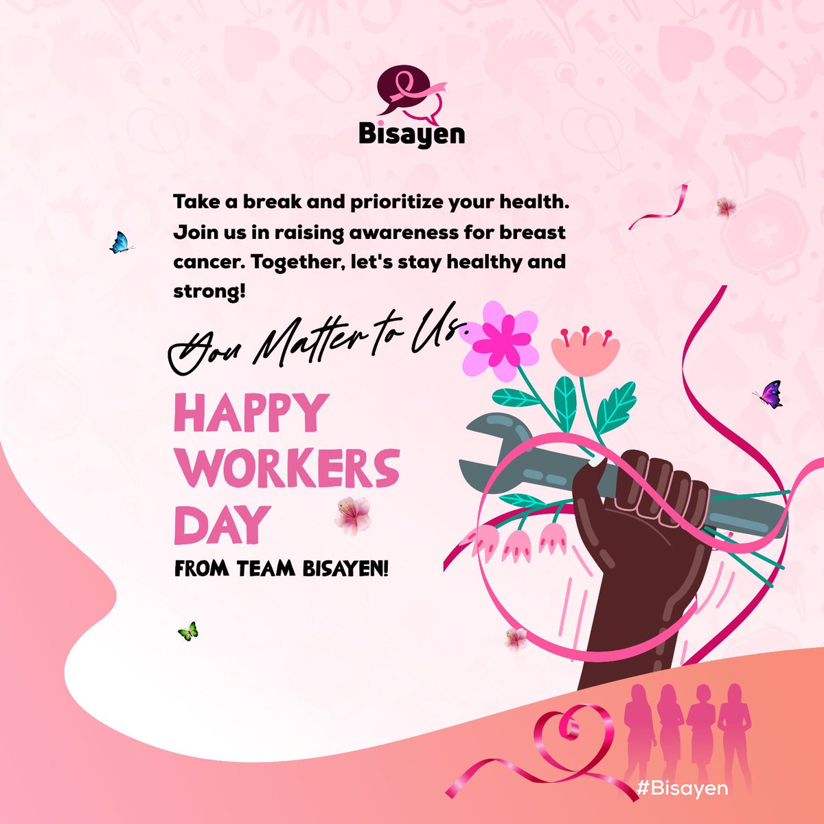 Health they say is wealth. Prioritize your health, talk to your doctor today about your breast health and remember to report changes to your breast.Bisayen is here to support you all the way.Have an amazing workers day. #breastcancerawareness #BisayenAskUsTouchUs #bebreastaware💕