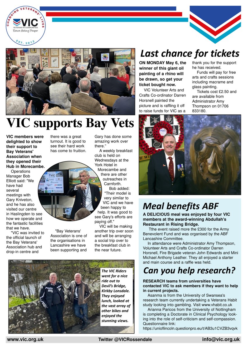 The Veterans In Communities April newsletter and our latest news is now ready to read and download from our website. For more information on any of our veterans services please contact us. veteransincommunities.org/news.html
