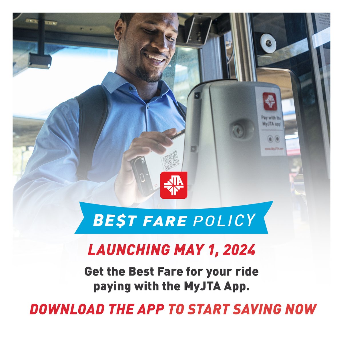 The JTA will implement the Best Fare Policy for its MyJTA app users, effective today. Patrons using the MyJTA app will automatically receive refunds once they meet the fare equivalent of a daily, weekly, three-day, or monthly pass. ➡ bit.ly/3Updp5N