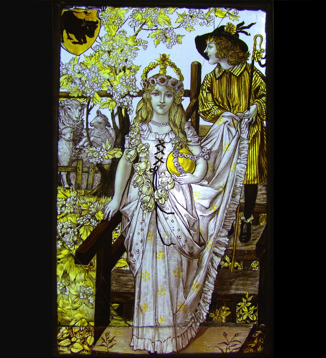 May has begun with such a beautiful day here in east Suffolk. To celebrate, here's Thomas Parlby's Queen of the May, made in 1900 by Thomas Cowell of Powell & Sons, and now in the @stainedglassmus, Ely.