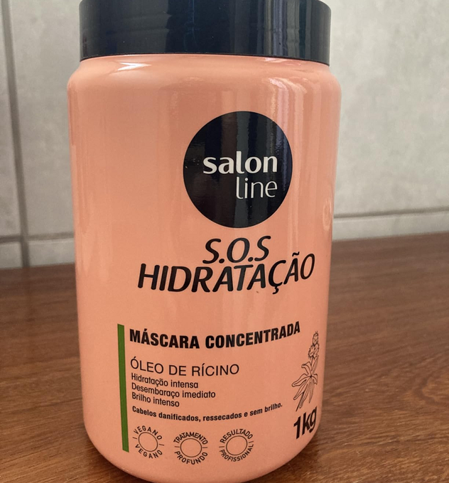 Salon Line, Máscara Capilar, SOS Hidratação, Óleo de Rícino, Vegana – Cabelos Todos os Tipos de Cabelos, 1 Kg