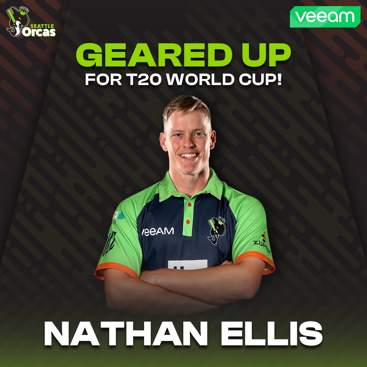 Nathan Ellis is ready for his next mission! 🚀 

Get ready to witness our Australian ⭐ in action in the 🇺🇸 & 🌴 during the ICC Men's #T20WorldCup! 😍 

#SeattleOrcas #MajorLeagueCricket #PodSquad #AmericasFavoriteCricketTeam #AFCT | @Veeam